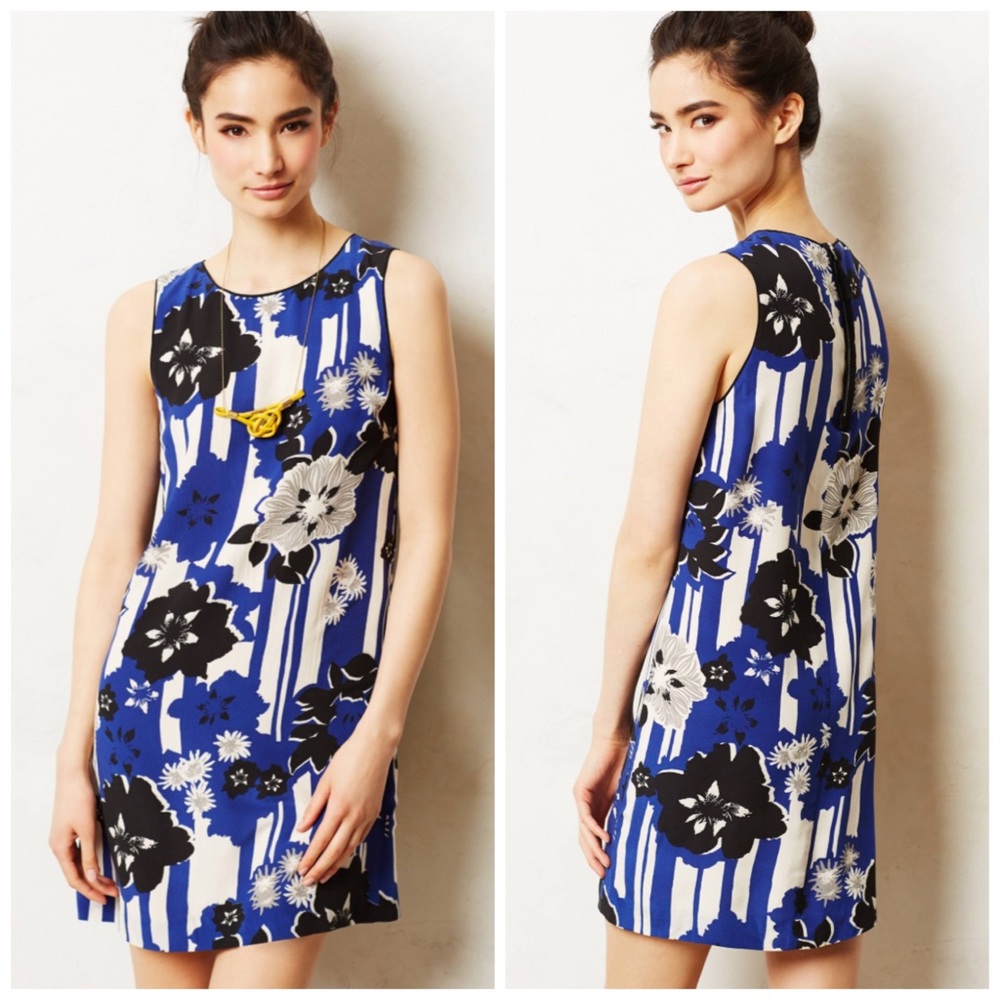 Anthro Maeve Blue Canna Shift Dress
